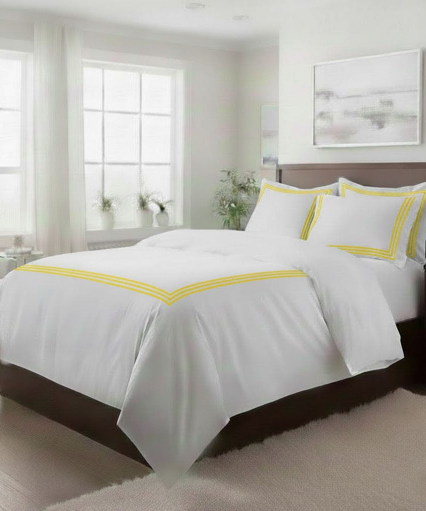 500TC Cotton Triple Embroidery Sateen Solid Duvet Cover Set