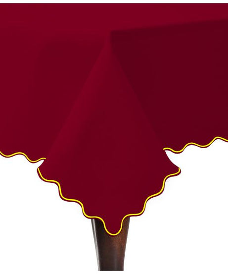 Scallop Embroidery Sateen Cotton Solid Table Cloth - Burgundy