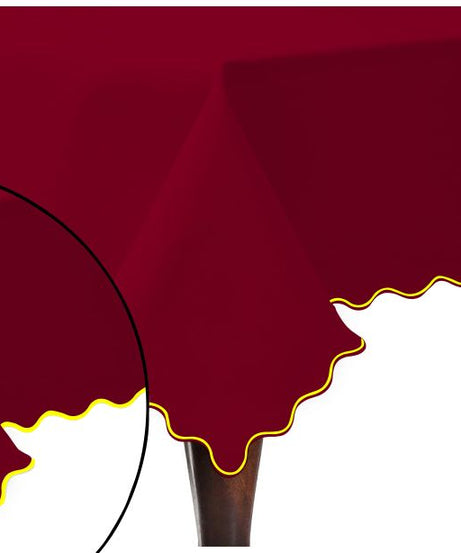 Scallop Embroidery Sateen Cotton Solid Table Cloth - Burgundy