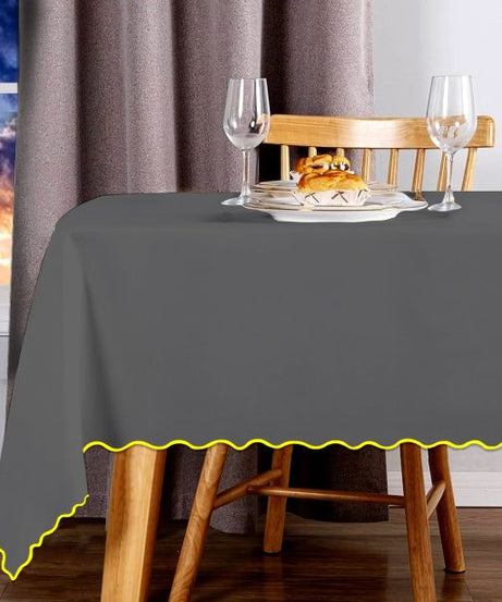 Scallop Embroidery Sateen Cotton Solid Table Cloth - Dark Grey
