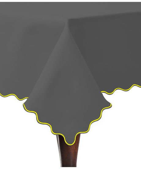 Scallop Embroidery Sateen Cotton Solid Table Cloth - Dark Grey