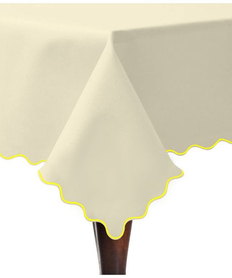 Scallop Embroidery Sateen Cotton Solid Table Cloth - Ivory
