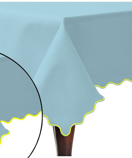 Scallop Embroidery Sateen Cotton Solid Table Cloth - Light Blue