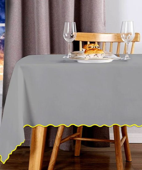 Scallop Embroidery Sateen Cotton Solid Table Cloth - Light Grey