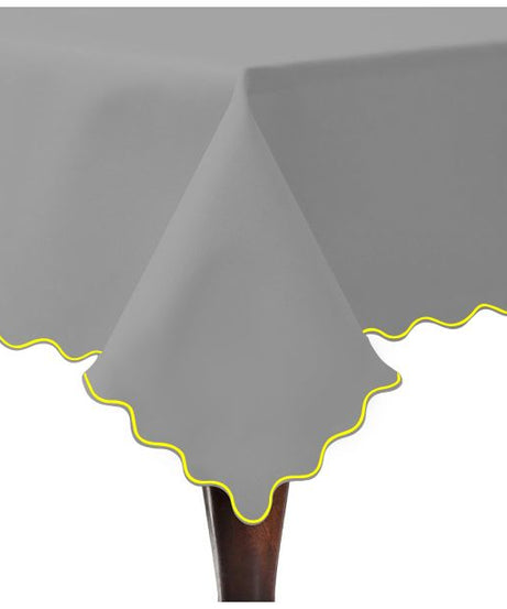 Scallop Embroidery Sateen Cotton Solid Table Cloth - Light Grey