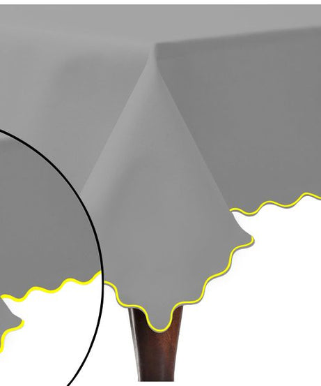 Scallop Embroidery Sateen Cotton Solid Table Cloth - Light Grey
