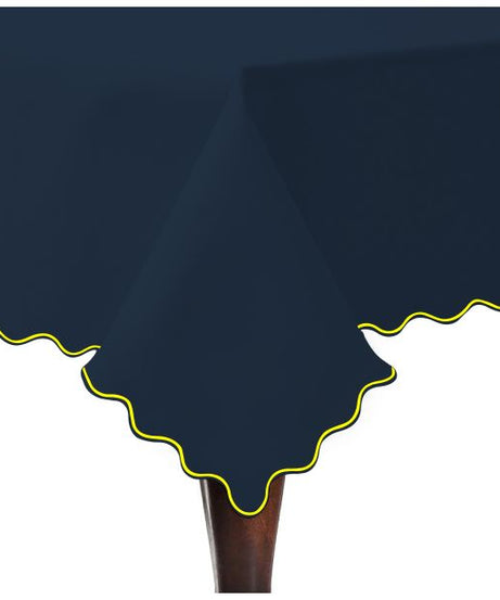 Scallop Embroidery Sateen Cotton Solid Table Cloth - Navy