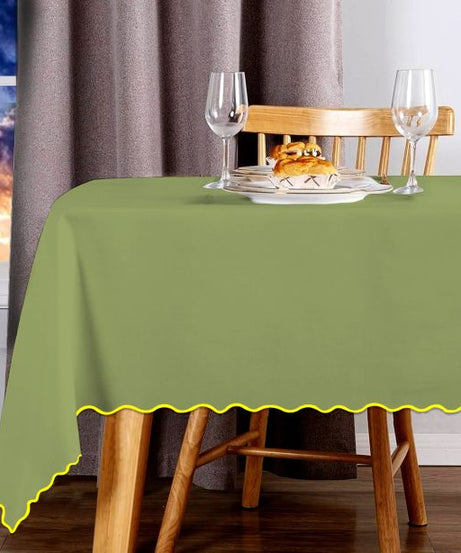 Scallop Embroidery Sateen Cotton Solid Table Cloth - Sage