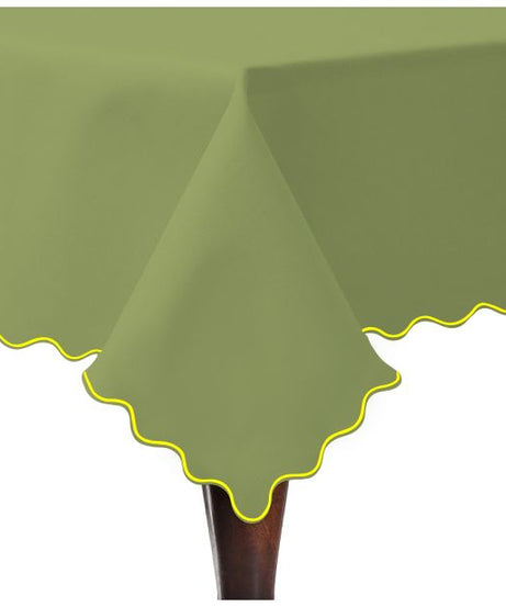 Scallop Embroidery Sateen Cotton Solid Table Cloth - Sage