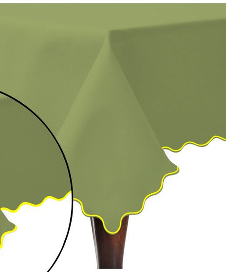 Scallop Embroidery Sateen Cotton Solid Table Cloth - Sage