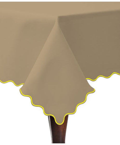 Scallop Embroidery Sateen Cotton Solid Table Cloth - Taupe