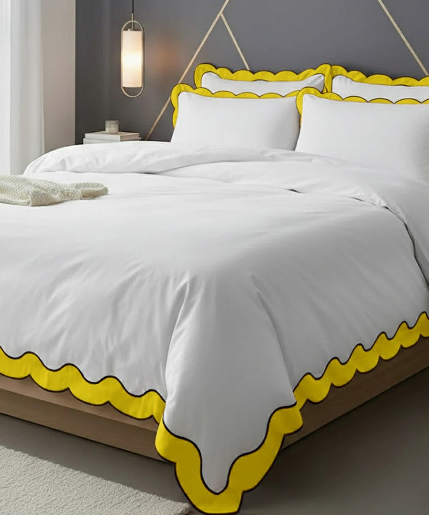 Scalloped & Wavy Applique Embroidery Cotton Duvet Cover Set