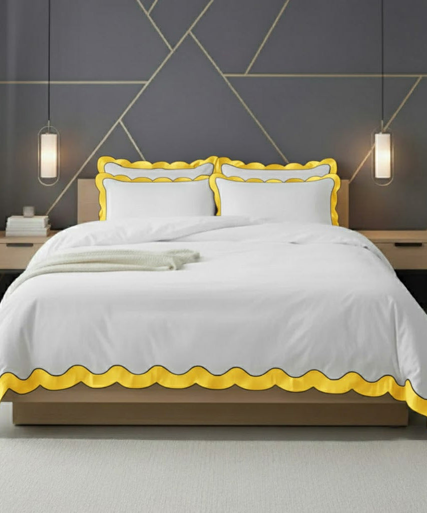 Scalloped & Wavy Applique Embroidery Cotton Duvet Cover Set