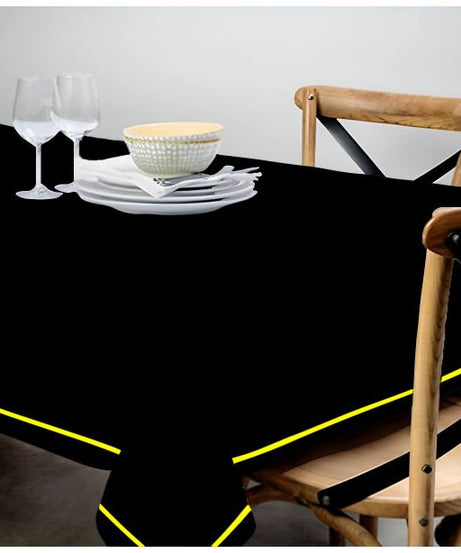 Single Embroidery Border Sateen Cotton Solid Table Cloth - Black