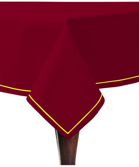 Single Embroidery Border Sateen Cotton Solid Table Cloth - Burgundy