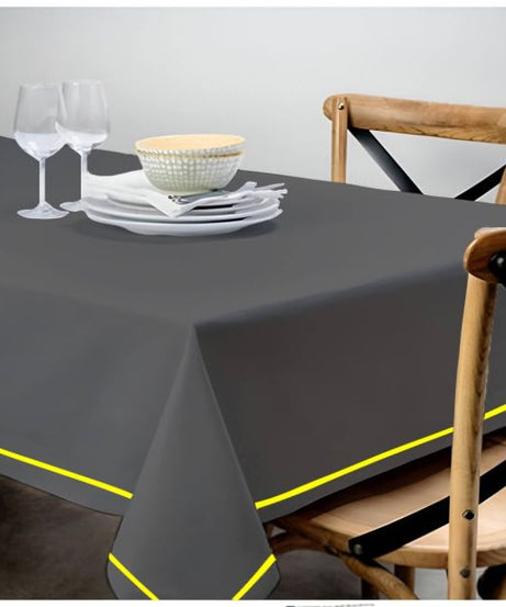 Single Embroidery Border Sateen Cotton Solid Table Cloth - Dark Grey