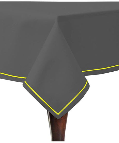 Single Embroidery Border Sateen Cotton Solid Table Cloth - Dark Grey