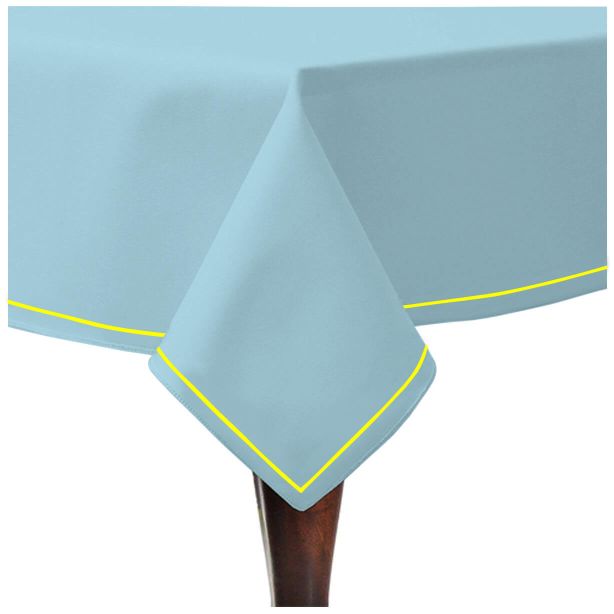 Single Embroidery Border Sateen Cotton Solid Table Cloth - Light Blue
