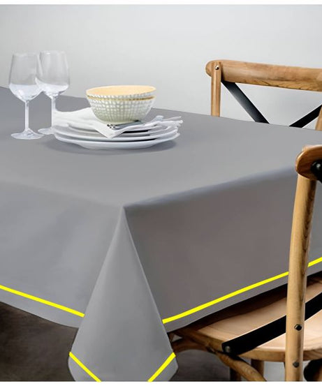 Single Embroidery Border Sateen Cotton Solid Table Cloth - Light Grey