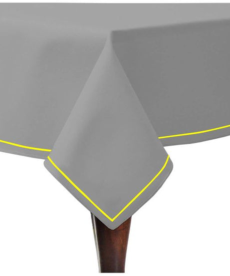 Single Embroidery Border Sateen Cotton Solid Table Cloth - Light Grey