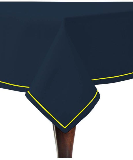 Single Embroidery Border Sateen Cotton Solid Table Cloth - Navy