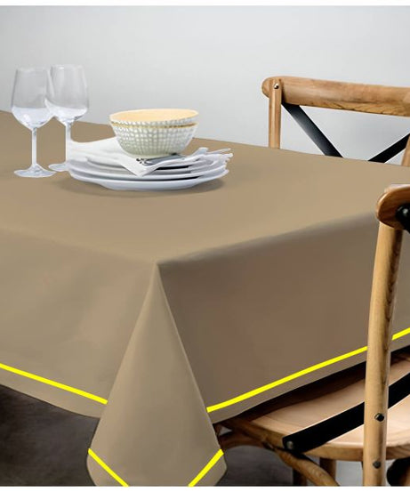 Single Embroidery Border Sateen Cotton Solid Table Cloth - Taupe