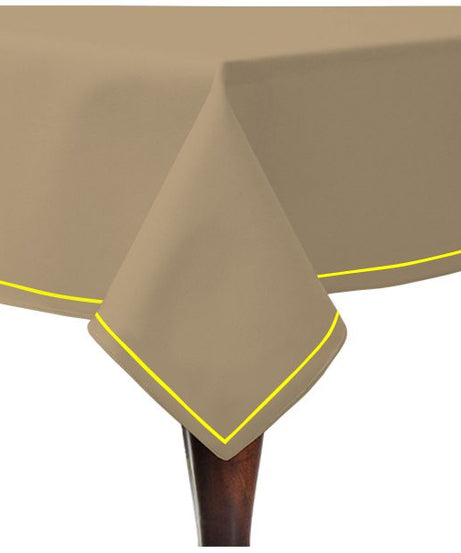 Single Embroidery Border Sateen Cotton Solid Table Cloth - Taupe