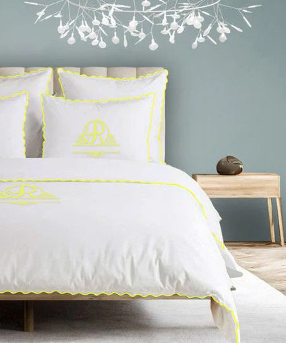 Monogram 400TC Cotton Small Scallop Embroidery Duvet Cover Set