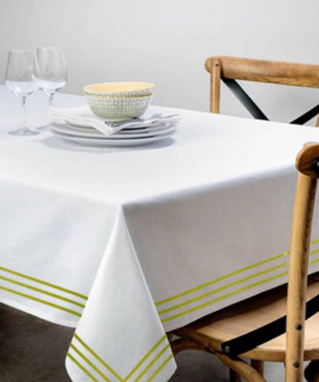Triple Embroidery Border Sateen Poly Cotton Solid Table Cloth