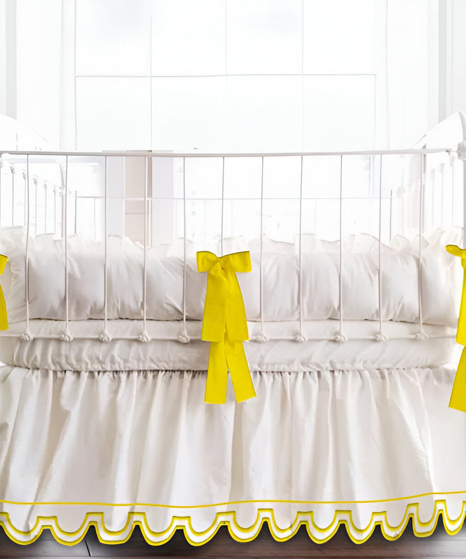 U Shape Scallop Embroidery Cotton Gathered Crib Skirt