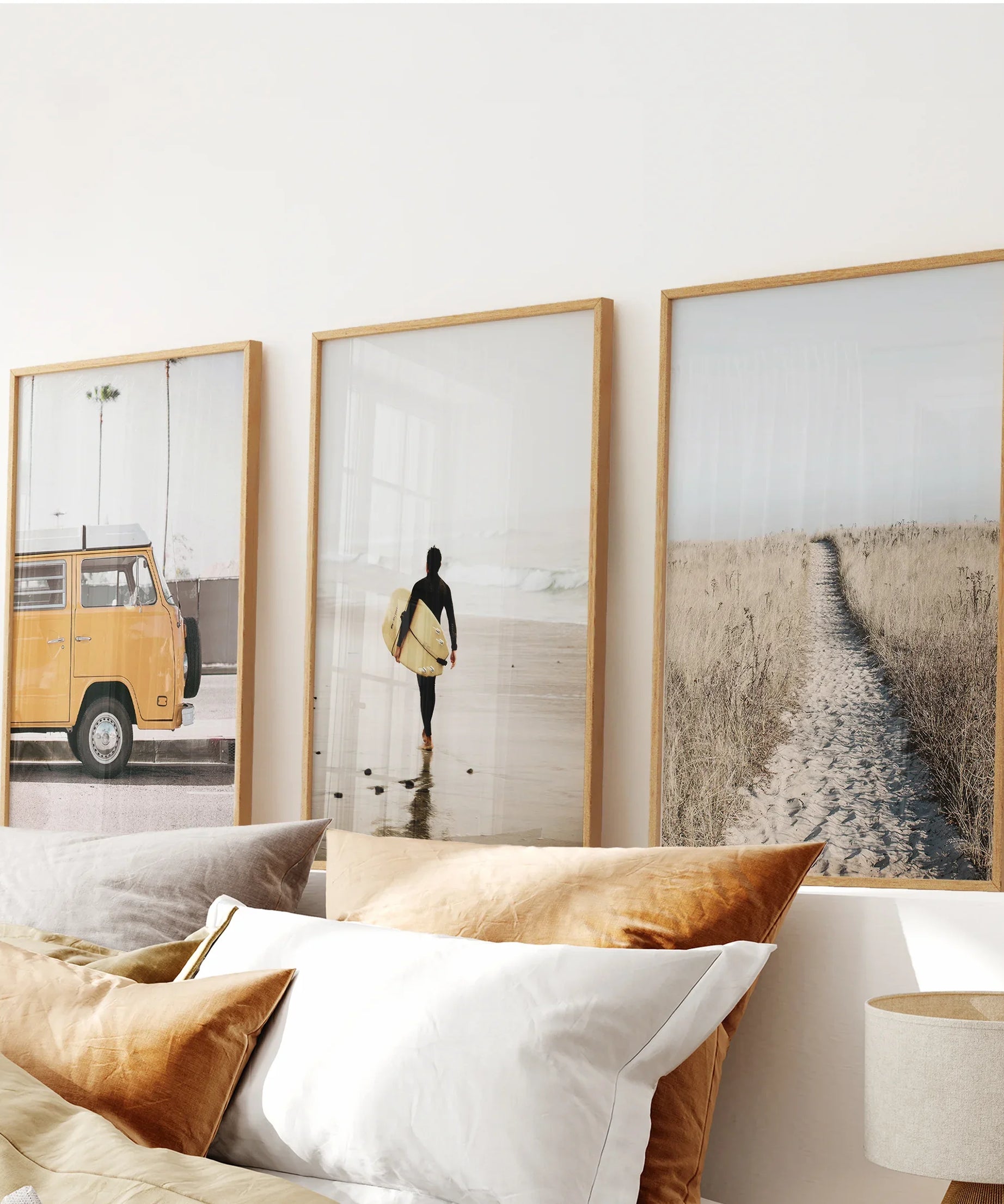 California Beach Set of 3 Prints. Surfer, Retro Van Decor