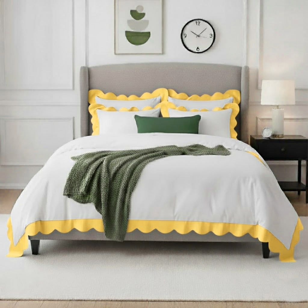 Wavy Applique Embroidery Cotton Duvet Cover Set