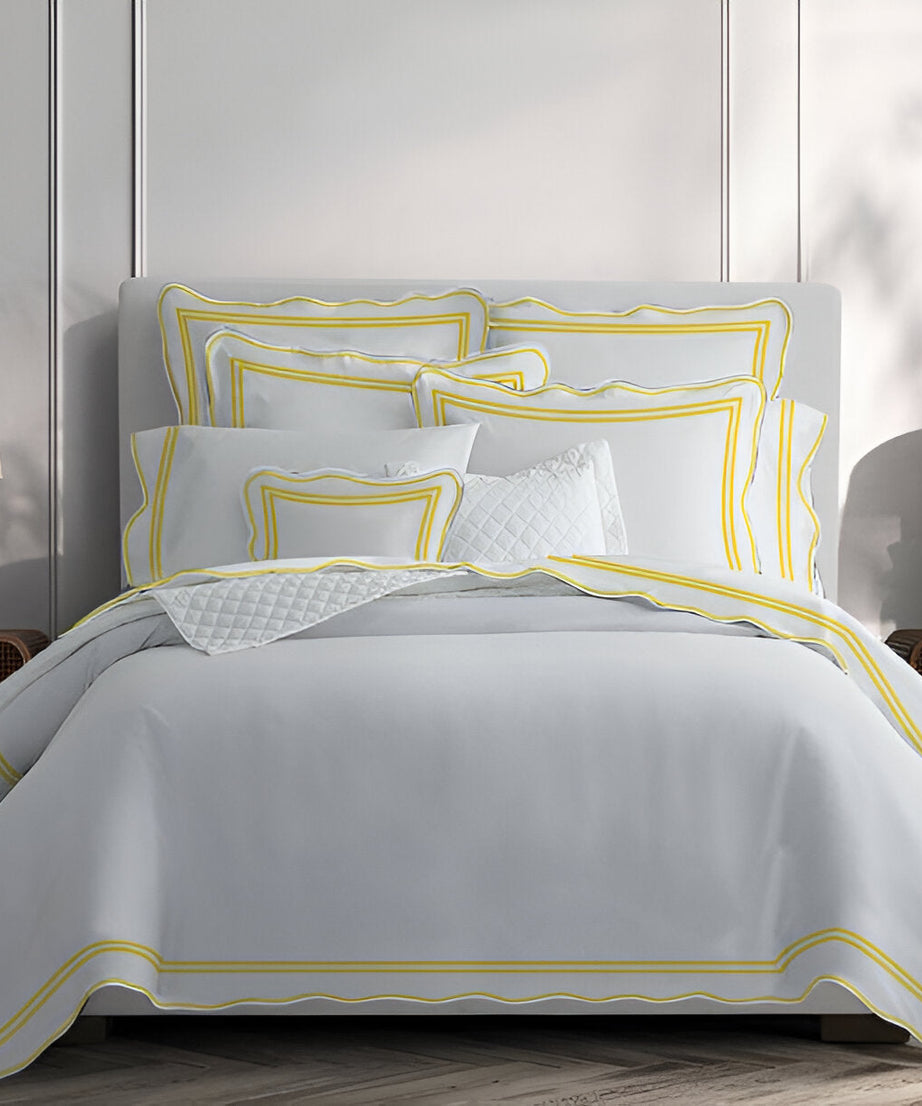 400TC Wavy Embroidery & Border Cotton Sateen Solid Duvet Cover Set