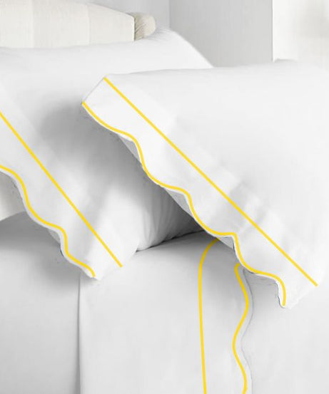 400TC Cotton Scallop Embroidery & Border Sateen Solid Sheet Set