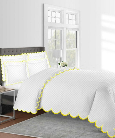 Allena 400TC Cotton Scallop Embroidery Sateen Microcheck Duvet Cover Set