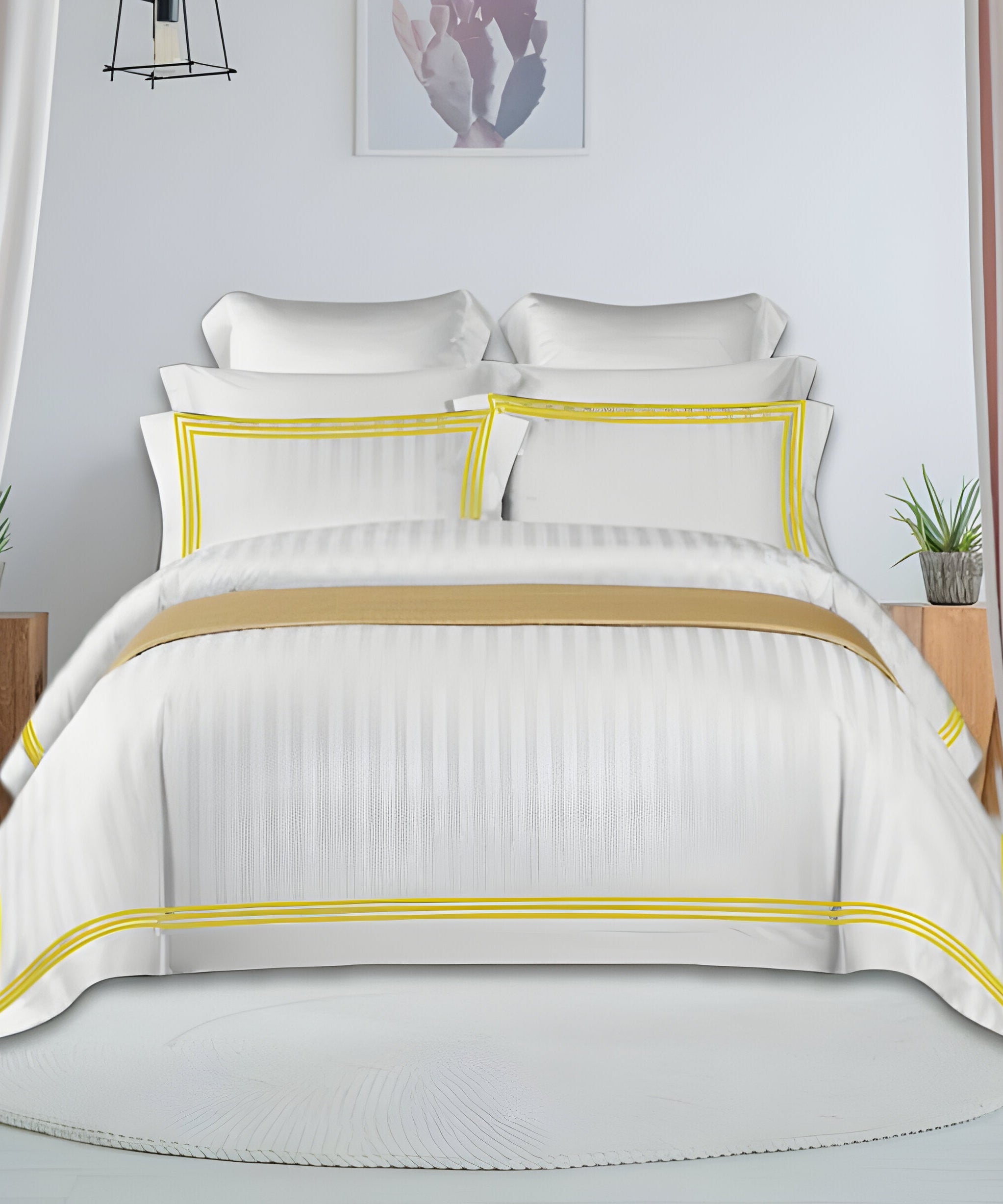 400TC Cotton Sateen Triple Edge Embroidery Stripe Duvet Cover Set