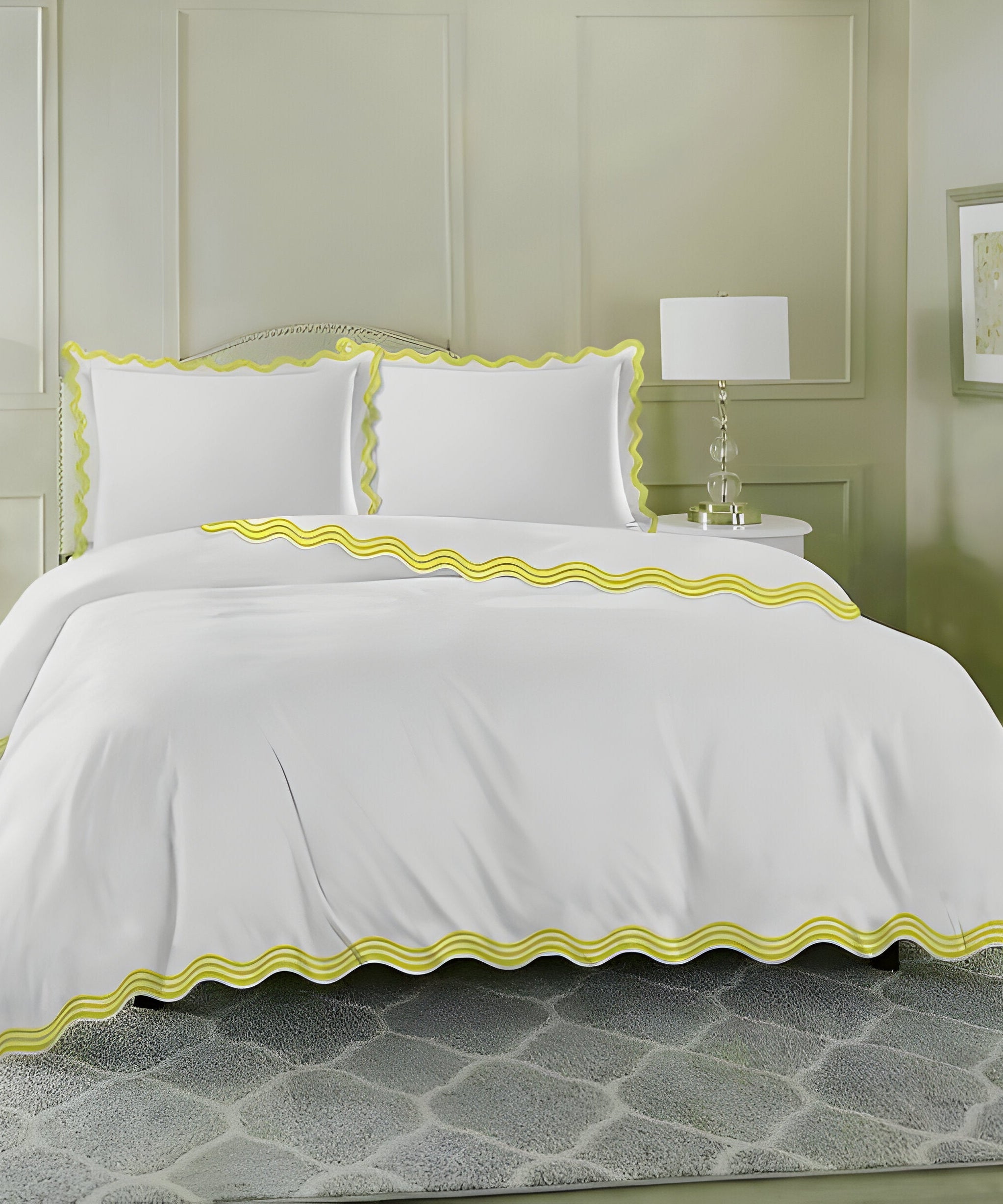 400TC Cotton Sateen Triple Scallop Embroidery Duvet Cover Set