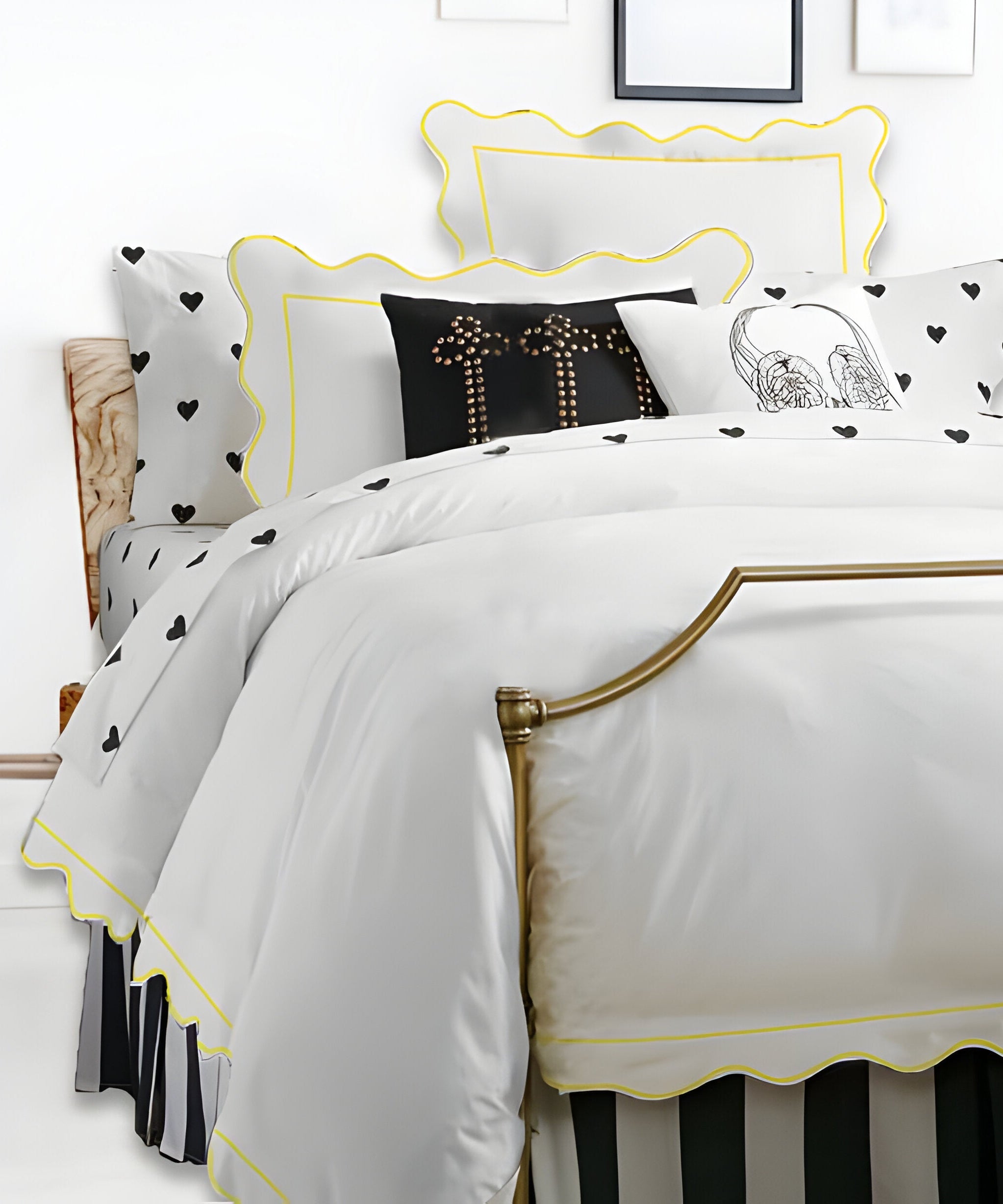 400TC Cotton Scallop Embroidery & Border Sateen Solid Duvet Cover Set