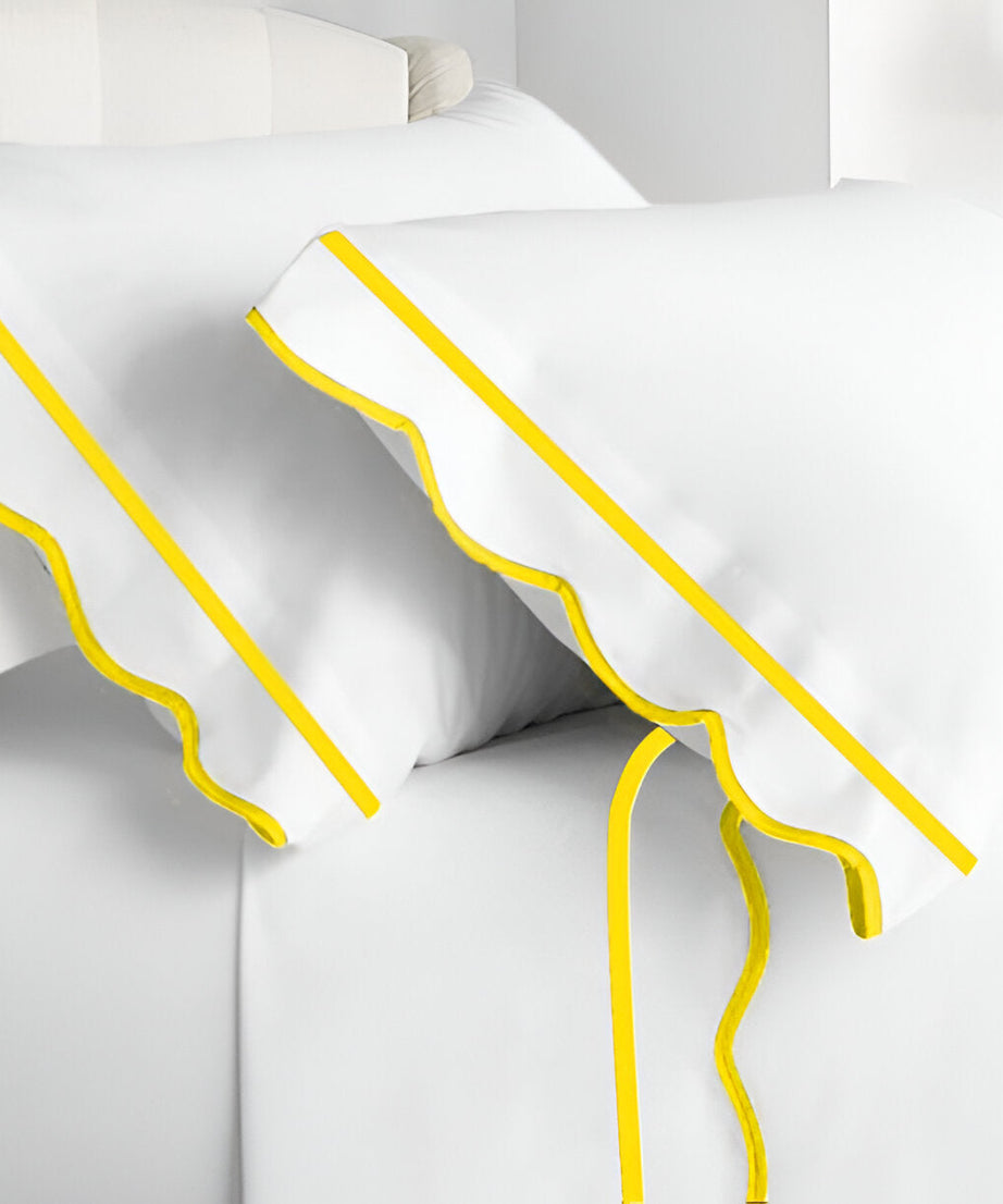 400TC Cotton Scallop Embroidery & Border Sateen Solid Pillowcases (Set Of 2)