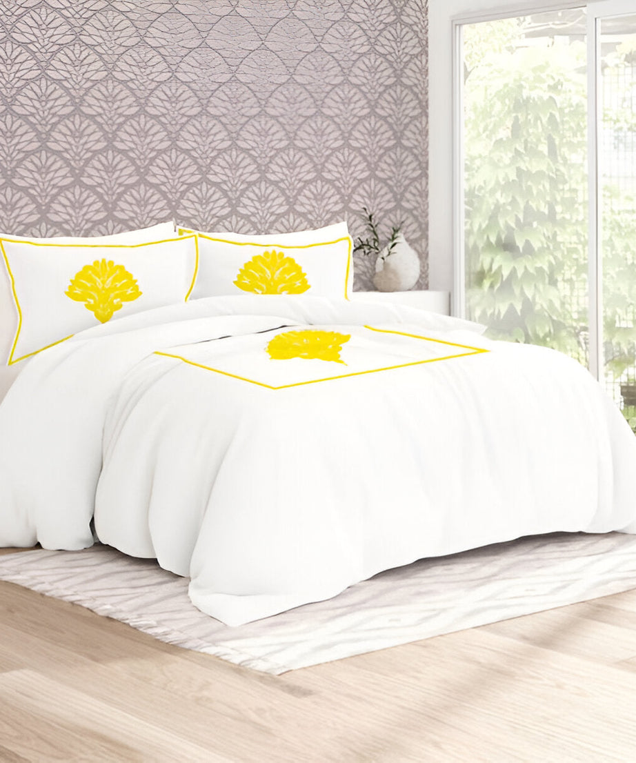 Leafy Embroidered Cotton Sateen Duvet Cover Set