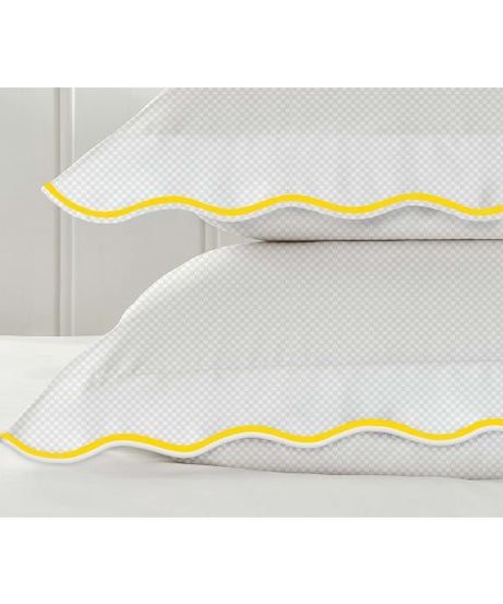400TC Cotton Scallop Embroidery Sateen Microcheck Duvet Cover Set