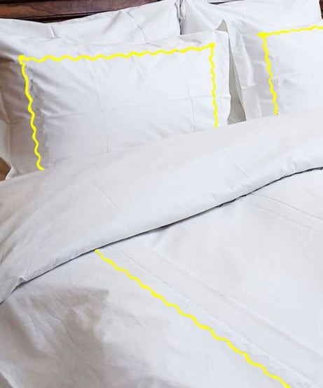 Ava 400TC Cotton Scallop Embroidery Sateen Solid Duvet Cover Set