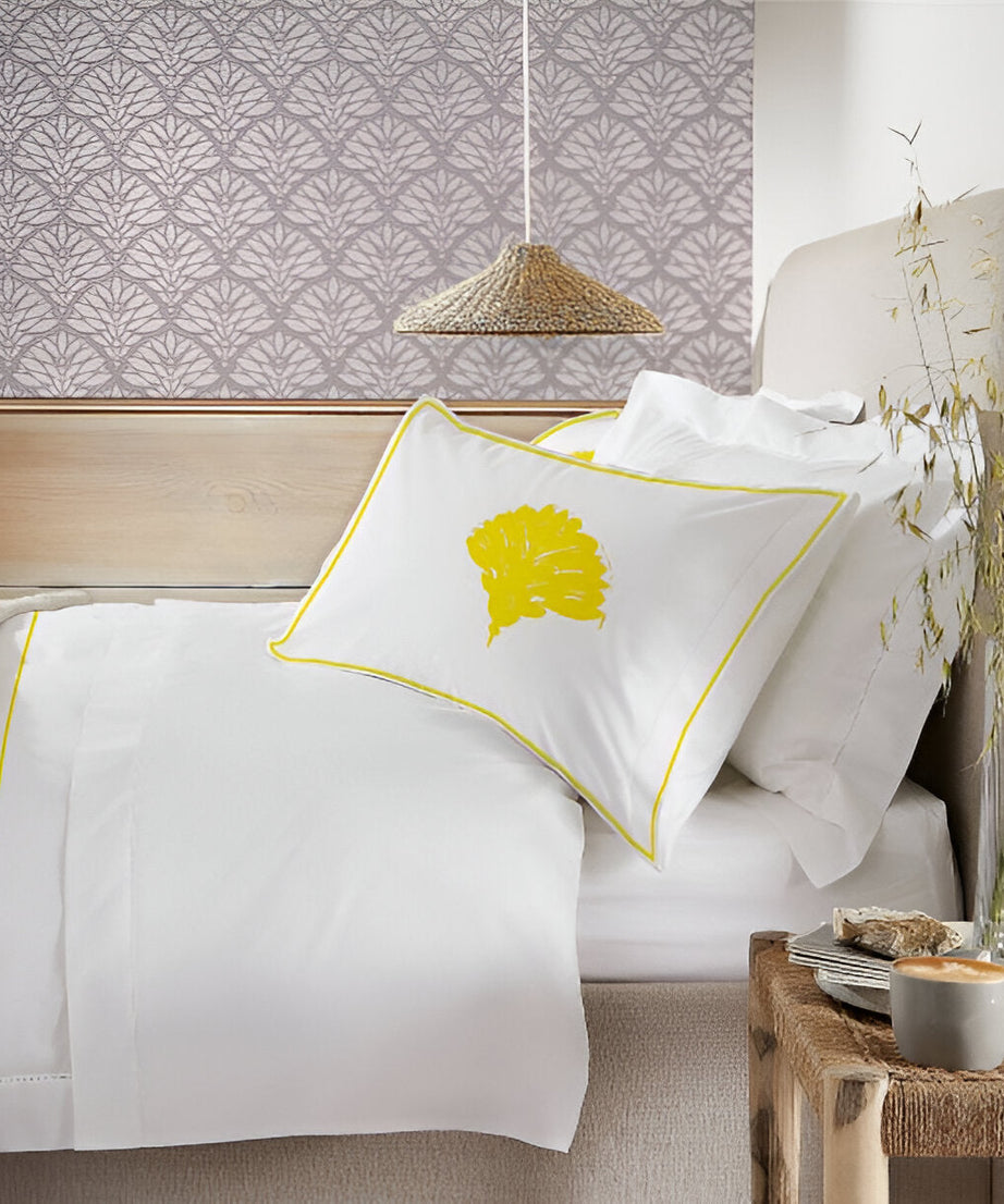 Leafy Embroidered Cotton Sateen Duvet Cover Set