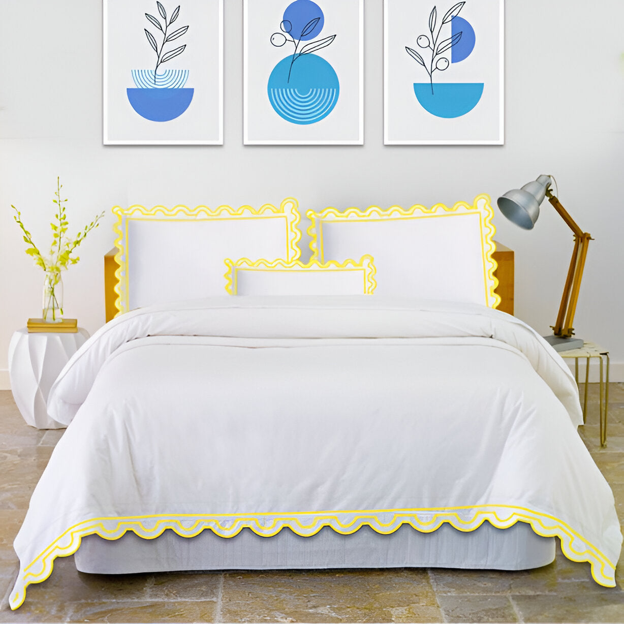 400TC U Shape Scallop Embroidery Cotton Duvet Cover Set