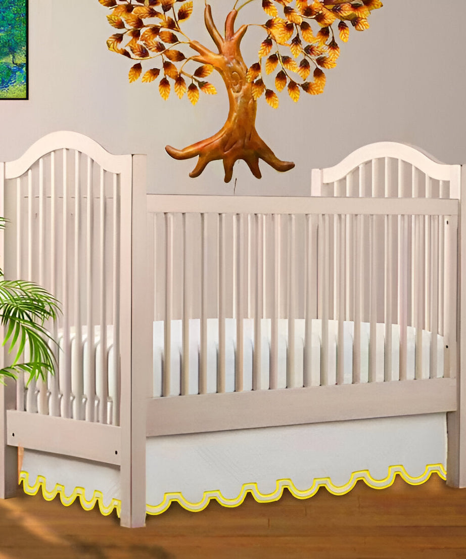 U Shape Scallop Embroidery Cotton Tailored Crib Skirt