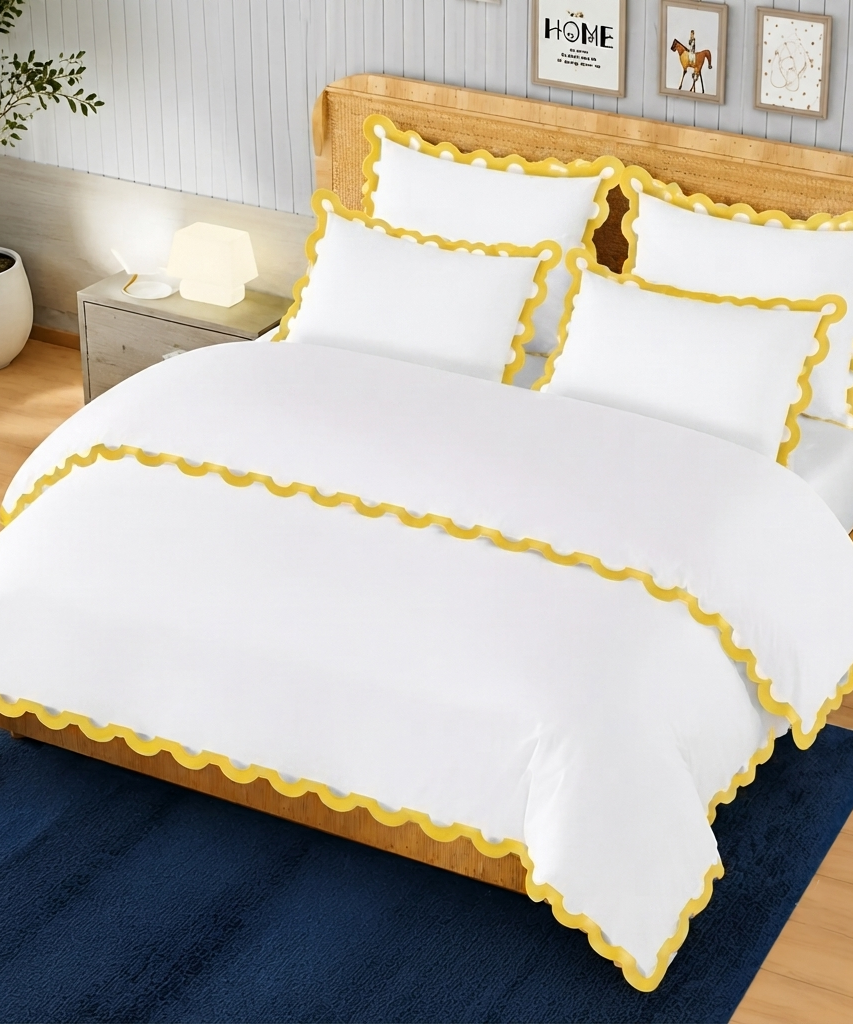 400TC U Shape Applique Embroidery Cotton Duvet Cover Set