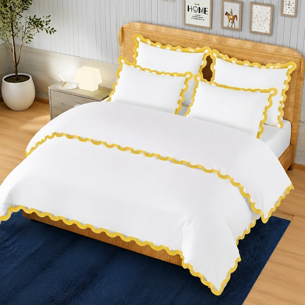 400TC U Shape Applique Embroidery Cotton Duvet Cover Set