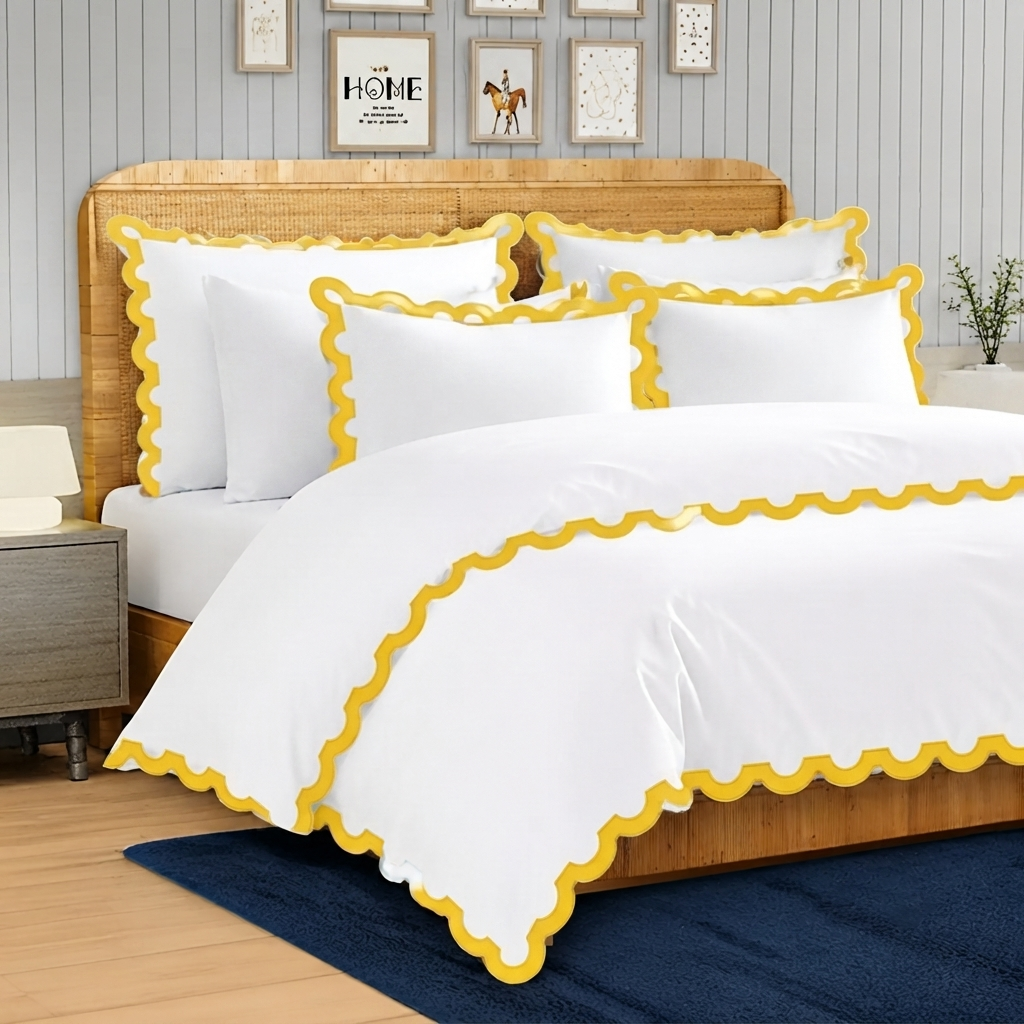 400TC U Shape Applique Embroidery Cotton Duvet Cover Set