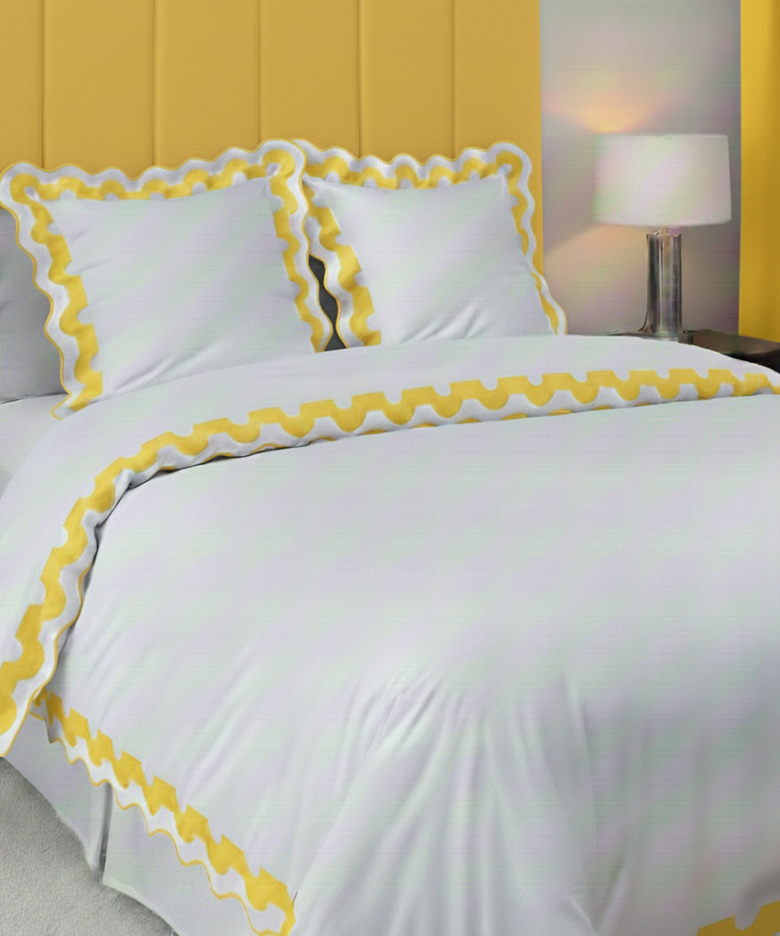 400TC U Shape Applique Scalloped Embroidery Cotton Duvet Cover Set