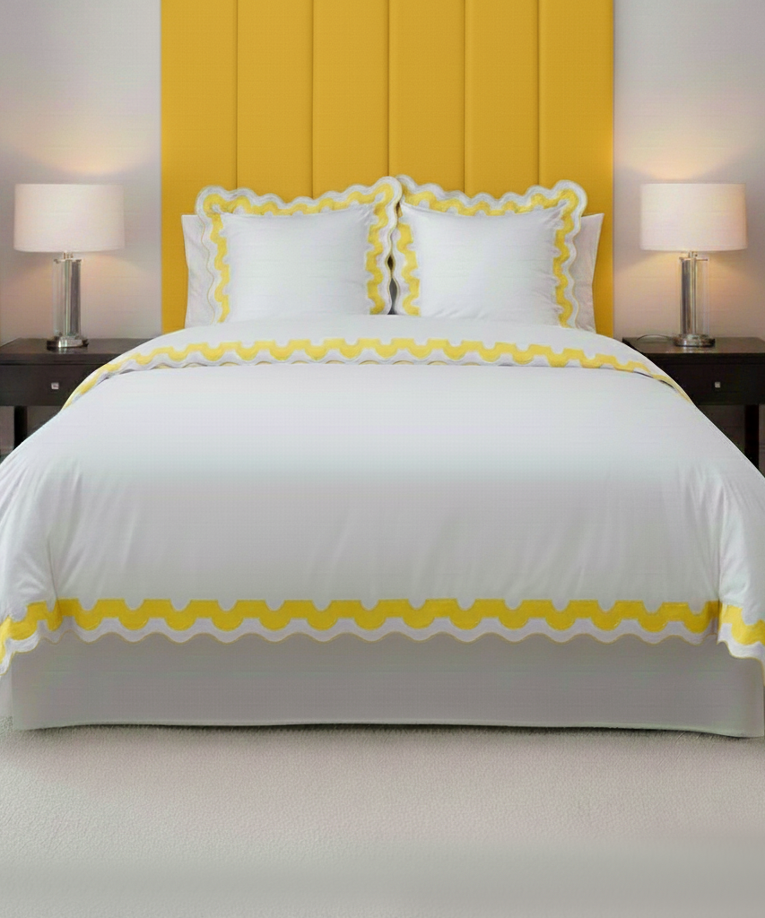 400TC U Shape Applique Scalloped Embroidery Cotton Duvet Cover Set